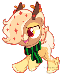 Size: 1528x1852 | Tagged: safe, artist:kurosawakuro, oc, oc only, hybrid, base used, clothes, interspecies offspring, offspring, parent:applejack, parent:the great seedling, scarf, simple background, solo, transparent background