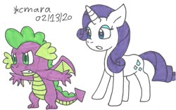Size: 1185x745 | Tagged: safe, artist:cmara, rarity, spike, g4, angry, cutie mark, duo, female, lidded eyes, male, ship:sparity, shipping, simple background, spread wings, straight, white background, wings