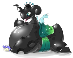 Size: 1134x900 | Tagged: safe, artist:buusutaa, queen chrysalis, oc, changeling, changeling queen, lapras, g4, :p, chrysalapras, crossover, duo, female, pokefied, pokémon, simple background, species swap, tongue out, white background
