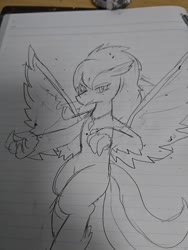 Size: 1080x1440 | Tagged: safe, artist:omegapony16, oc, oc only, oc:oriponi, hippogriff, eraser, female, hippogriff oc, irl, jewelry, lineart, lined paper, necklace, photo, solo, traditional art