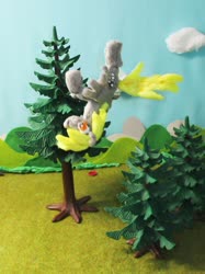 Size: 774x1033 | Tagged: safe, artist:malte279, derpy hooves, pegasus, pony, g4, craft, female, flying, food, muffin, packaging, playmobil, sculpture, solo, starch, starch sculpture, tree