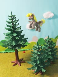 Size: 1024x1365 | Tagged: safe, artist:malte279, derpy hooves, pegasus, pony, g4, craft, female, flying, food, muffin, packaging, playmobil, sculpture, solo, starch, starch sculpture, tree