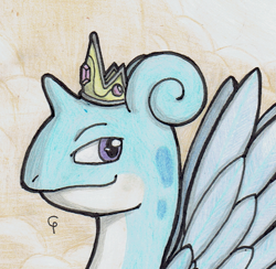 Size: 989x964 | Tagged: dead source, safe, artist:carpetpony, alicorn, lapras, pony, alicornified, bust, m.a. larson, pokefied, pokémon, race swap, signature, species swap, traditional art