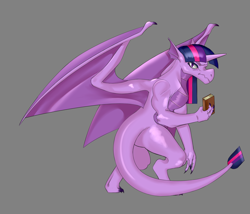 Size: 2800x2400 | Tagged: safe, artist:zettaidullahan, twilight sparkle, alicorn, dragon, pony, g4, book, dragonified, female, high res, solo, species swap, twilidragon, twilight sparkle (alicorn)