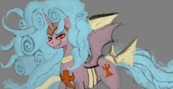 Size: 1656x852 | Tagged: safe, artist:anonymous, cozy glow, alicorn, pony, g4, the ending of the end, 4chan, alicornified, cozycorn, drawthread, female, giant demon alicorn cozy glow, looking at you, race swap, sharp teeth, solo, teeth