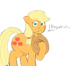 Size: 1089x951 | Tagged: safe, artist:anonymous, applejack, earth pony, pony, g4, 4chan, applejack's hat, cowboy hat, drawthread, female, hat, simple background, solo, text, white background