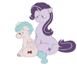 Size: 1089x951 | Tagged: safe, artist:anonymous, cozy glow, starlight glimmer, pegasus, pony, unicorn, g4, 4chan, cozybetes, cozylove, crying, cute, drawthread, duo, female, filly, floppy ears, glimmerbetes, mare, sad, sadorable, simple background, sitting, white background