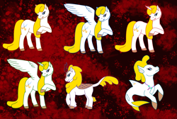 Size: 2889x1940 | Tagged: safe, artist:chili19, oc, oc:bloodknife, alicorn, earth pony, kirin, pegasus, pony, unicorn, alicornified, cloven hooves, colored hooves, female, kirin-ified, leonine tail, mare, one wing out, race swap, raised hoof, scissors, seaponified, smiling, smirk, species swap, wings