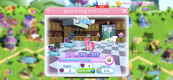 Size: 2436x1125 | Tagged: safe, gameloft, earl grey, pinkie pie, port wine, rumble, earth pony, pegasus, pony, g4, chef's hat, game screencap, gem, hat