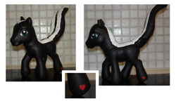 Size: 2851x1639 | Tagged: safe, artist:chili19, oc, oc only, oc:skunkie, skunk, skunk pony, g3, customized toy, heart, irl, male, photo, toy