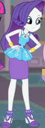 Size: 283x796 | Tagged: safe, screencap, rarity, twilight sparkle, equestria girls, g4, my little pony equestria girls: better together, school of rock, clothes, cropped, crossed arms, cute, dress, female, field trip, geode of shielding, hand on hip, high heels, jewelry, looking down, magical geodes, museum, raribetes, rarity peplum dress, shoes, skirt, sleeveless, waistband, wrist cuffs
