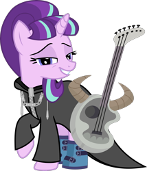 Size: 2284x2673 | Tagged: safe, artist:sketchmcreations, starlight glimmer, pony, unicorn, g4, boots, clothes, coat, demyx, disney, edgelight glimmer, female, guitar, high res, kingdom hearts, lidded eyes, looking at you, mare, musical instrument, nobody, organization xiii, raised hoof, s5 starlight, shoes, simple background, smiling, smirk, solo, transparent background, vector