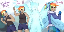 Size: 1920x985 | Tagged: safe, artist:sinrinf, rainbow dash, human, g4, alternate design, eared humanization, humanized, magical girl, solo, transformation, winged humanization, wings