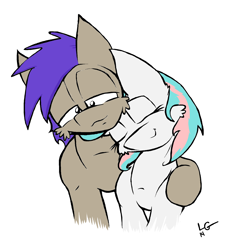 Size: 1516x1612 | Tagged: safe, artist:lucas_gaxiola, oc, oc only, earth pony, pony, earth pony oc, eyes closed, female, male, mare, oc x oc, shipping, side hug, signature, simple background, smiling, snuggling, stallion, straight, white background