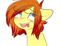 Size: 500x375 | Tagged: source needed, safe, artist:sugarberry, oc, oc only, oc:firefox, pony, blushing, browser ponies, bust, eyes rolling back, female, mare, not spitfire, simple background, solo, tongue out, white background