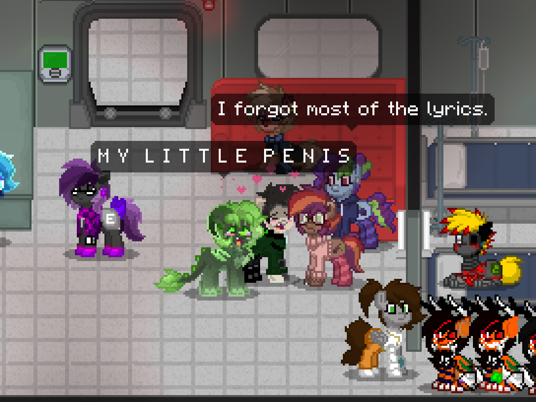 2286022 - semi-grimdark, suggestive, oc, oc only, deathclaw, deer, earth  pony, pony, robot, ashes town, pony town, ahegao, bleeding, blood, cursed  image, dialogue, fallout, game screencap, open mouth, pixel art, tongue out,