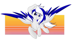 Size: 1280x731 | Tagged: safe, artist:cadetredshirt, oc, oc only, oc:disk graze, pegasus, pony, ear fluff, flying, looking at you, male, simple background, smiling, solo, transparent background, two toned mane, two toned wings, wings
