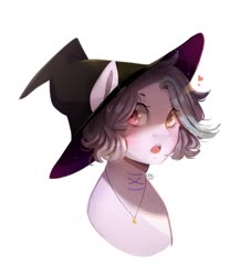 Size: 1280x1409 | Tagged: safe, artist:erinartista, oc, oc only, oc:shylu, pony, bust, female, hat, mare, portrait, simple background, solo, white background, witch hat