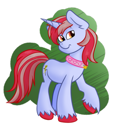 Size: 1280x1440 | Tagged: safe, artist:cadetredshirt, oc, oc only, oc:cinnamon lightning, pony, unicorn, bell, bell collar, collar, horn, male, simple background, solo, stallion, transparent background, two toned mane, two toned tail