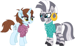 Size: 1600x1000 | Tagged: safe, artist:cloudy glow, zecora, oc, oc:june, pony, unicorn, g4, ear piercing, earring, eyeshadow, fallout, fallout 4, female, jewelry, lidded eyes, makeup, mare, movie accurate, piercing, simple background, transparent background