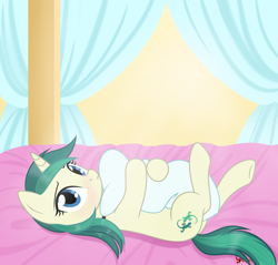 Size: 3000x2868 | Tagged: safe, oc, oc only, oc:spring starflower, pony, unicorn, adorable face, bed, butt, cute, female, high res, lying, pillow, plot, solo, trans female, transgender