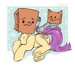 Size: 2602x2246 | Tagged: safe, artist:trickate, oc, oc only, oc:paper bag, cat, earth pony, pony, rcf community, chest fluff, commission, female, frog (hoof), high res, paper bag, underhoof