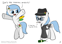 Size: 3764x2676 | Tagged: safe, artist:sheeppony, oc, oc only, oc:google chrome, pegasus, pony, :d, alcohol, beer bottle, browser ponies, cigarette, dialogue, duo, ear piercing, fedora, female, flying, google chrome, hat, high res, incognito mode, mare, piercing, simple background, smiling, smoking, sunglasses, text, white background, worried
