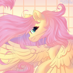 Size: 2300x2300 | Tagged: safe, artist:melloncollie-chan, fluttershy, pegasus, pony, g4, cute, digital art, female, high res, mare, shyabetes, smiling, solo