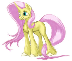 Size: 1155x990 | Tagged: safe, artist:thatonegib, fluttershy, pony, unicorn, g4, female, fluttershy (g5 concept leak), g5 concept leak style, g5 concept leaks, hooves, long tail, mare, redesign, simple background, sketch, solo, unicorn fluttershy, white background