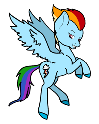 Size: 932x1170 | Tagged: safe, artist:aurorastar1, rainbow dash, pegasus, pony, g4, backwards cutie mark, female, flying, g5 concept leak style, g5 concept leaks, hooves, mare, rainbow dash (g5 concept leak), redesign, simple background, smiling, smirk, solo, spread wings, transparent background, wings