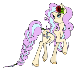 Size: 1611x1510 | Tagged: safe, artist:aurorastar1, fluttershy, earth pony, pony, g4, braided tail, earth pony fluttershy, female, flower, flower in hair, fluttershy (g5 concept leak), g5 concept leak style, g5 concept leaks, hooves, mare, raised hoof, redesign, simple background, solo, transparent background