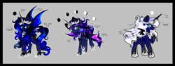 Size: 2715x1021 | Tagged: safe, artist:absolitedisaster08, princess luna, alicorn, bat pony, bat pony alicorn, pony, g4, crown, female, g5 concept leak style, hoof shoes, horn, jewelry, mare, princess luna (g5), raised hoof, redesign, regalia, simple background, solo