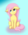 Size: 410x510 | Tagged: safe, artist:ponutabyss, fluttershy, pegasus, pony, g4, blue background, cute, female, floppy ears, mare, shyabetes, simple background, sitting, smiling, solo