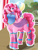 Size: 4728x6208 | Tagged: safe, artist:mailner, pinkie pie, centaur, anthro, taur, g4, anthro centaur, armpits, balloon, centaur pie, centaurified, clothes, colored hooves, cute, female, hooves, huge mane, lipstick, looking at you, redesign, smiling, solo, species swap