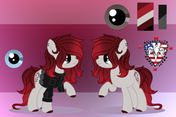 Size: 1800x1200 | Tagged: safe, artist:zephrrcue, oc, oc only, oc:laurie hartmare, earth pony, pony, belt, clothes, ear piercing, earring, female, heterochromia, jewelry, mare, piercing, police, police officer, pouch, raised hoof, reference sheet, shirt, solo