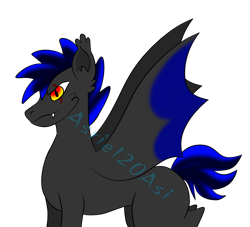 Size: 5500x5000 | Tagged: safe, artist:asriel20asi, oc, oc only, oc:night brew, bat pony, pony, bat pony oc, bat wings, blank flank, chest fluff, digital art, ear fluff, fangs, male, medibang paint, obtrusive watermark, signature, simple background, slender, solo, spread wings, stallion, thin, transparent background, two toned mane, two toned tail, watermark, wings