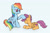 Size: 1200x800 | Tagged: safe, artist:m.w., rainbow dash, scootaloo, pegasus, pony, g4, cute, eyes closed, female, filly, mare, prone, scootadoption, scootalove, siblings, simple background, sisters, sitting, white background