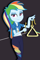 Size: 1060x1555 | Tagged: safe, artist:grapefruitface1, artist:yaya54320, rainbow dash, equestria girls, equestria girls series, g4, base used, clothes, female, looking to the left, musical instrument, pink floyd, show accurate, solo, triangle