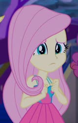 Size: 409x642 | Tagged: safe, screencap, fluttershy, equestria girls, equestria girls specials, g4, my little pony equestria girls: better together, my little pony equestria girls: spring breakdown, cropped, female, nervous, sleeveless, solo