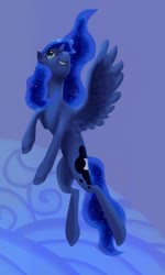 Size: 392x652 | Tagged: safe, artist:theo-0, princess luna, alicorn, pony, g4, cute, female, flying, lunabetes, mare, smiling, solo, spread wings, wings