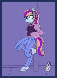 Size: 2207x3000 | Tagged: safe, artist:supra80, rarity, oc, oc only, oc:bittersweet, bird, pegasus, pigeon, anthro, unguligrade anthro, clothes, female, headphones, high res, hoodie, jeans, pants, photoshop, solo