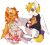 Size: 1302x1168 | Tagged: safe, artist:aniimoni, oc, oc only, oc:serenity, oc:white feather, pegasus, pony, chibi, clothes, coffee, cookie, female, flower, flower in hair, food, male, mare, marshmallow, self ponidox, ship:serenither, simple background, sleeping, socks, stallion, sweater, transparent background