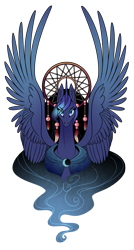 Size: 1230x2300 | Tagged: safe, artist:28gooddays, princess luna, alicorn, pony, g4, bust, dreamcatcher, female, mare, portrait, simple background, solo, spread wings, transparent background, wings