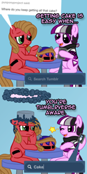 Size: 800x1602 | Tagged: safe, artist:thedragenda, oc, oc:ace, oc:pun, earth pony, pony, ask pun, ask-acepony, ask, cake, female, food, mare, pride