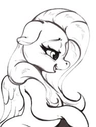 Size: 909x1203 | Tagged: safe, artist:tohupo, fluttershy, pegasus, pony, g4, commission, female, floppy ears, lidded eyes, mare, monochrome, profile, smiling, solo