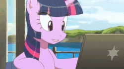 Size: 840x470 | Tagged: safe, artist:deannart, edit, twilight sparkle, alicorn, pony, g4, 60 fps, animated, chair, computer, cute, eyes closed, female, frown, laptop computer, leaning, mare, meme, no sound, parody, ponified meme, reaction image, sitting, smiling, solo, twiabetes, twilight sparkle (alicorn), webm