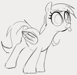 Size: 587x570 | Tagged: safe, artist:dotkwa, derpy hooves, pegasus, pony, g4, female, grayscale, lineart, monochrome, sketch, solo, tongue out