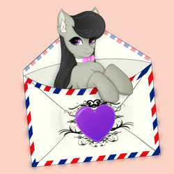 Size: 4080x4080 | Tagged: safe, artist:bellfa, octavia melody, earth pony, pony, g4, absurd resolution, bow, bowtie, cute, ear fluff, female, heart, letter, simple background, solo, tavibetes