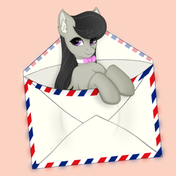 Size: 1600x1600 | Tagged: safe, alternate version, artist:bellfa, edit, octavia melody, earth pony, pony, g4, bow, bowtie, female, letter, simple background, solo