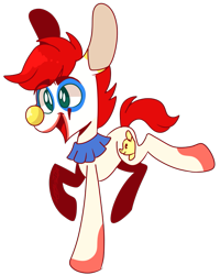 Size: 681x851 | Tagged: safe, artist:loopdalamb, oc, oc only, oc:jester jokes, earth pony, pony, clown, cute, dancing, happy, simple background, smiling, solo, transparent background